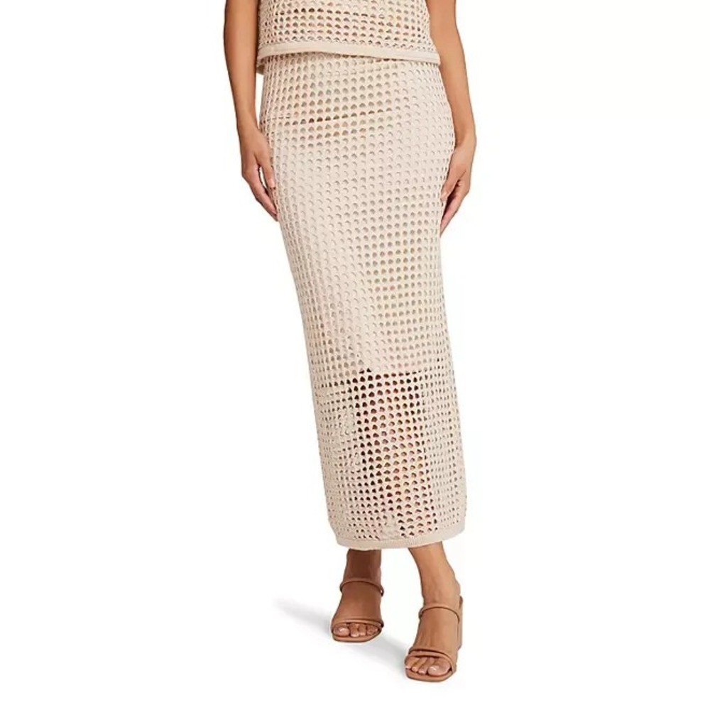 Steve Madden Womens Crochet Midi Skirt Beige Elastic Waist Large NWT